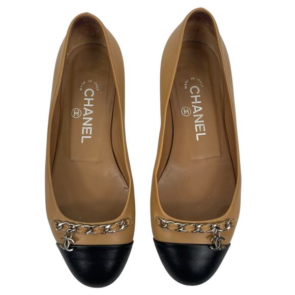 Chanel Interlocking CC Logo Chain Cap Toe Lambskin Ballerina Flat Size 36 - Picture 3 of 16